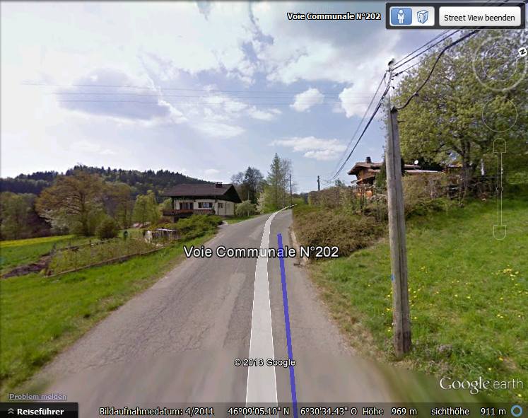 Eine mit Tyre geplante Route in Google Earth / Google Street View - Ausschnitt