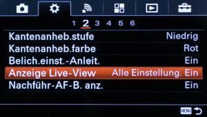 Sony Alpha 6000 Einstellungen für LiveView