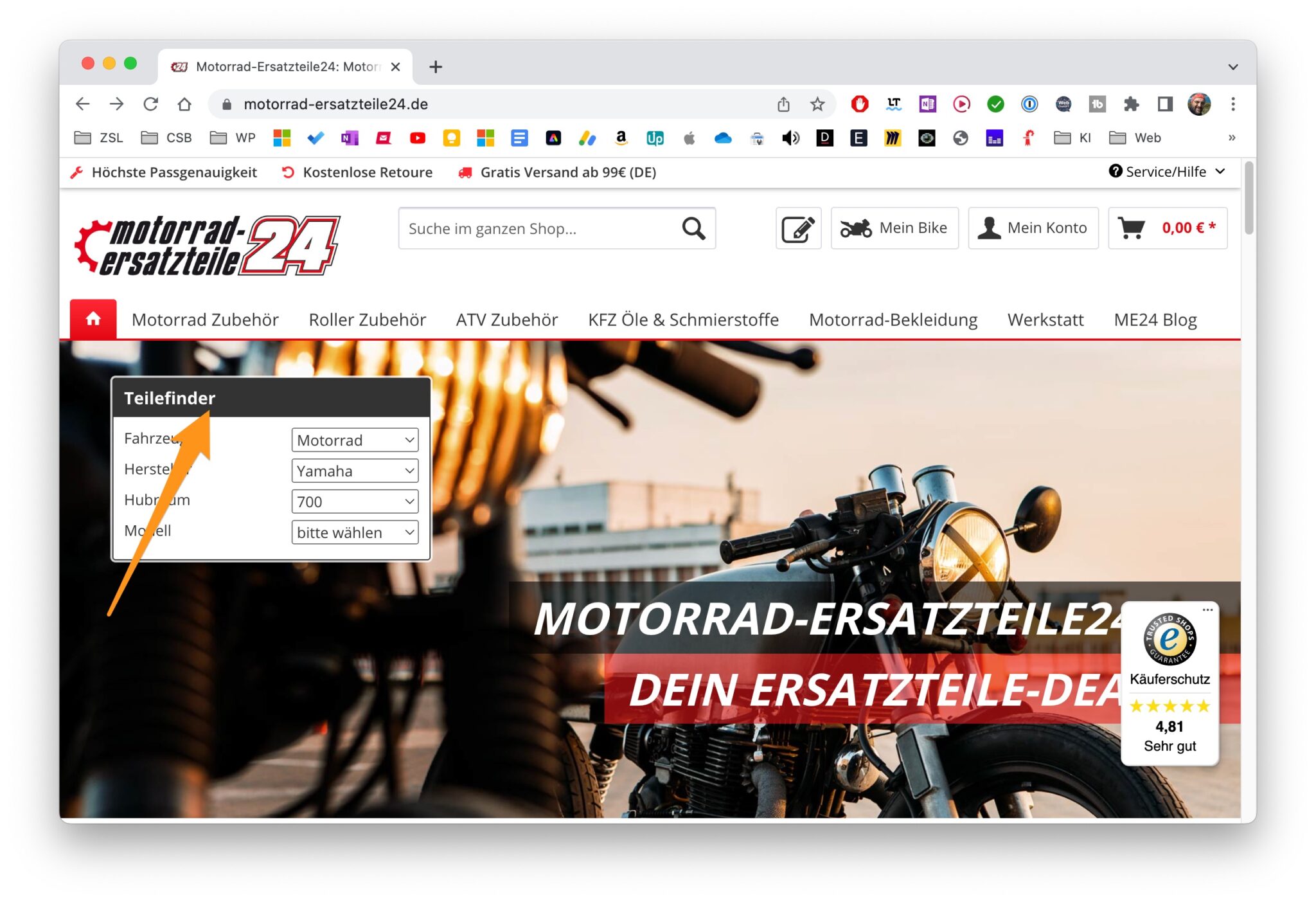 Teilefinder auf motorrad-ersatztteil24.de